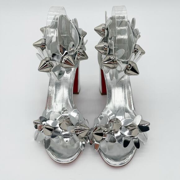 Christian Louboutin Daisy Spike Metallic Silver Ankle Cuff Sandals EU 37.5 - Picture 6 of 15